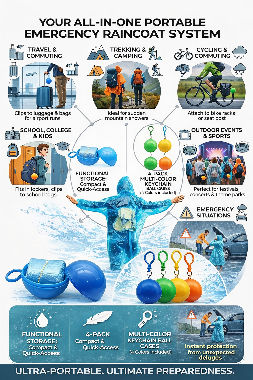 Raincoat Keychain Ball β Emergency Poncho On The Go