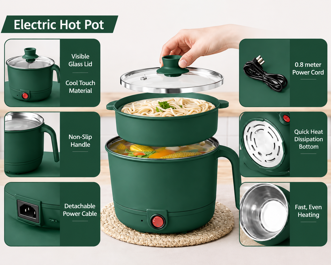Multipurpose Electric Hot Pot with Steamer | 2-in-1 Portable Cooking Pot