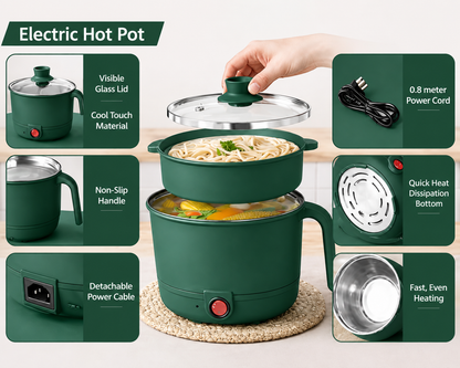 Multipurpose Electric Hot Pot with Steamer | 2-in-1 Portable Cooking Pot