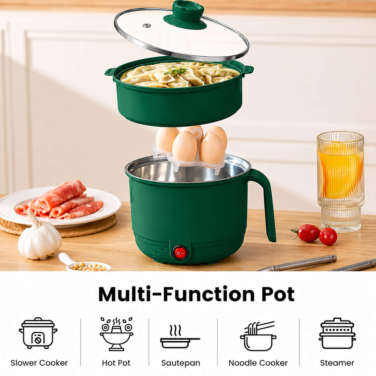 Multipurpose Electric Hot Pot with Steamer | 2-in-1 Portable Cooking Pot