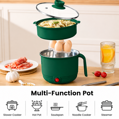 Multipurpose Electric Hot Pot with Steamer | 2-in-1 Portable Cooking Pot