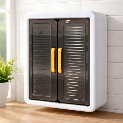 Wall Mounted Bathroom Storage Cabinet with Doors & Hooks | Space Saving Organizer