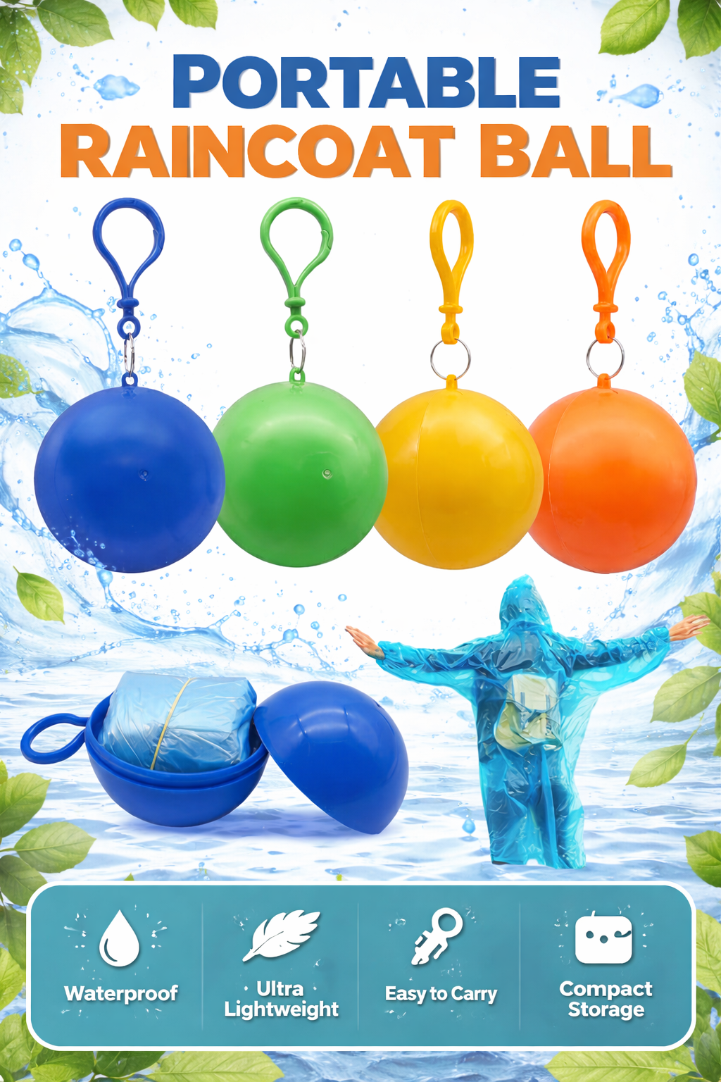 Raincoat Keychain Ball — Emergency Poncho On The Go