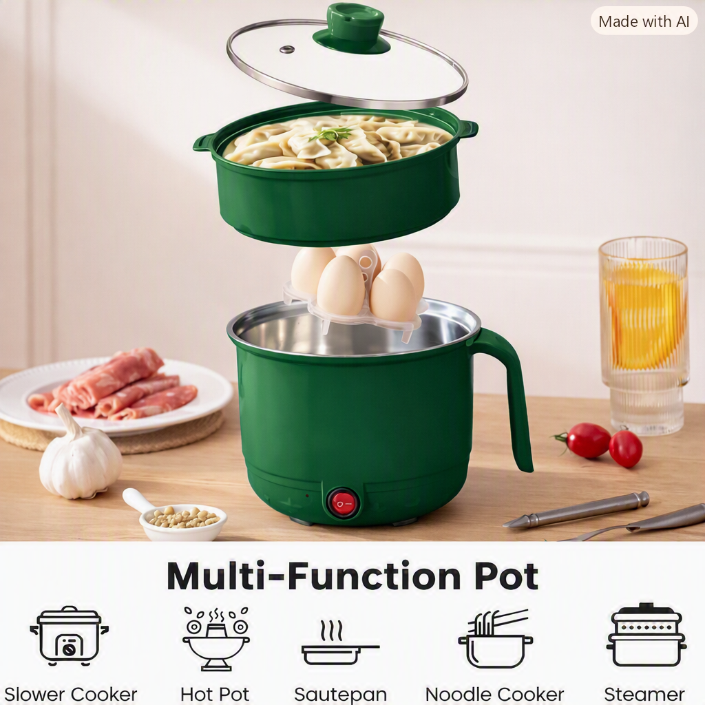 Multipurpose Electric Hot Pot with Steamer | 2-in-1 Portable Cooking Pot