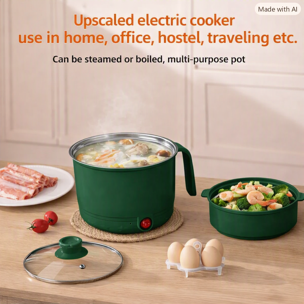 Multipurpose Electric Hot Pot with Steamer | 2-in-1 Portable Cooking Pot